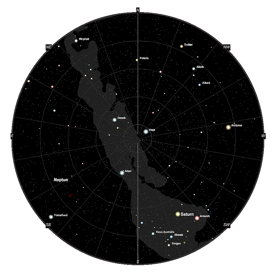 Nachthimmel über dem südlichen Kalifornien Mitte August 2017 um 22.00 Uhr Ortszeit