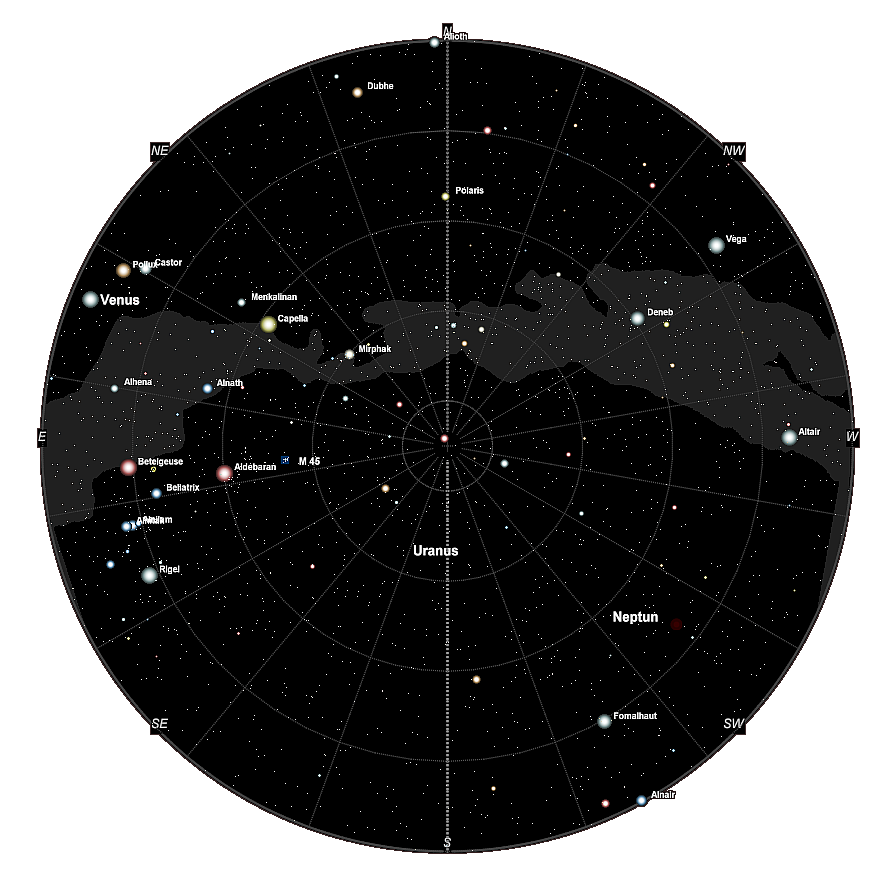 Nachthimmel über dem südlichen Kalifornien Mitte August 2017 um 04.00 Uhr Ortszeit