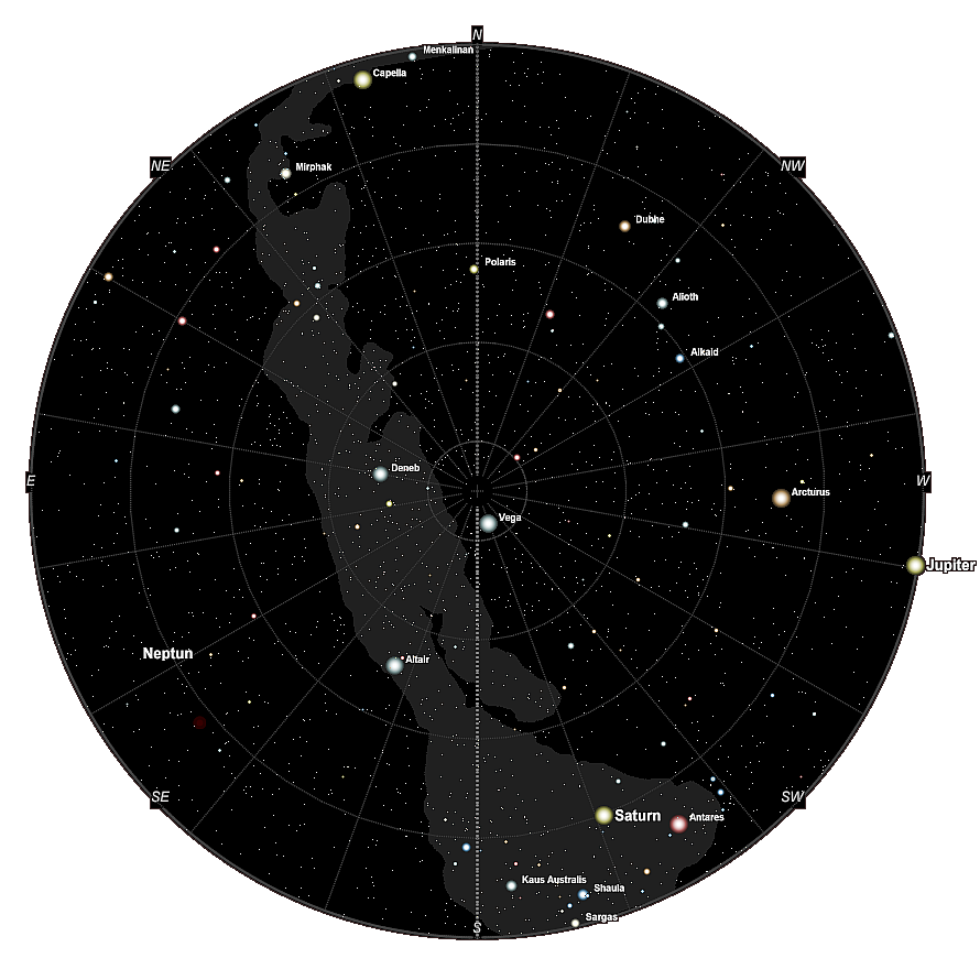 Nachthimmel über dem nördlichen Oregon Mitte August 2017 um 22.00 Uhr Ortszeit